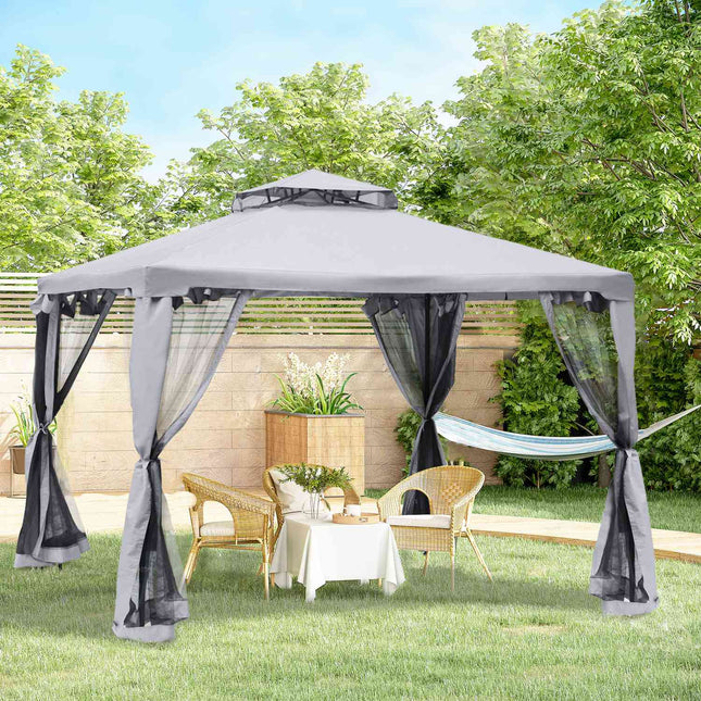 Tuinpaviljoen Paviljoen Tuintent Partytent Met 4 X Zijwanden Weerbestendig Metaal Polyester Lichtgrijs 3 X 3 X 2,6 M