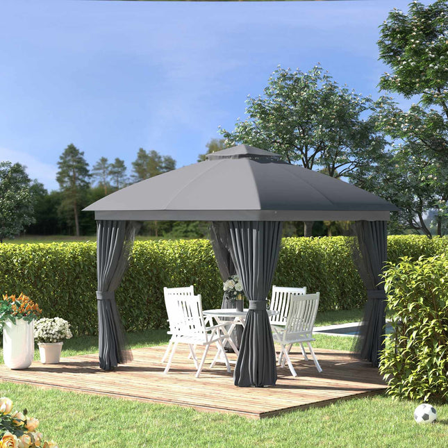 Tuinpaviljoen Paviljoen 3 X 3 M Tuintent Met Dubbel Dak Partytent Met 4 X Zijpanelen Klamboe Weerbestendig Aluminium Polyester