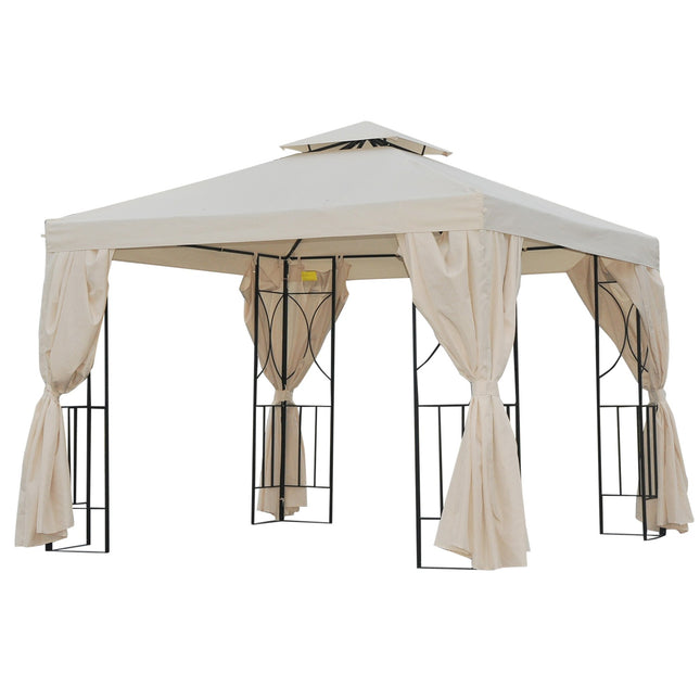 Tuinpaviljoen Paviljoen Ca. 3 X 3 M Dubbeldak Partytent Partytent 4 X Dubbele Zijpanelen Waterdicht Uv-Bescherming Metaal Polyester Crème