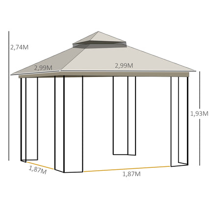 Béžový zahradní pavilon z kovu a polyesteru, 3x3m s bočnicemi