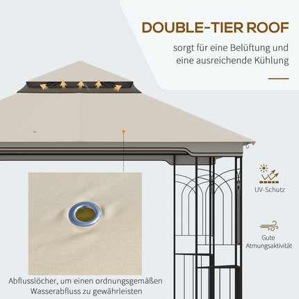 Béžový zahradní pavilon z kovu a polyesteru, 3x3m s bočnicemi