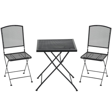 Třídílný šedý kovový bistro set – stůl a skládací židle