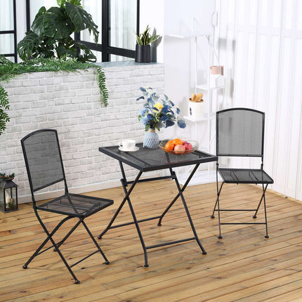 Třídílný šedý kovový bistro set – stůl a skládací židle
