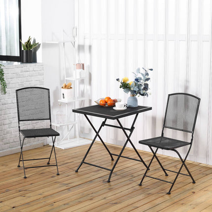 Třídílný šedý kovový bistro set – stůl a skládací židle