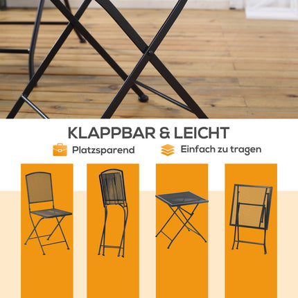 Třídílný šedý kovový bistro set – stůl a skládací židle