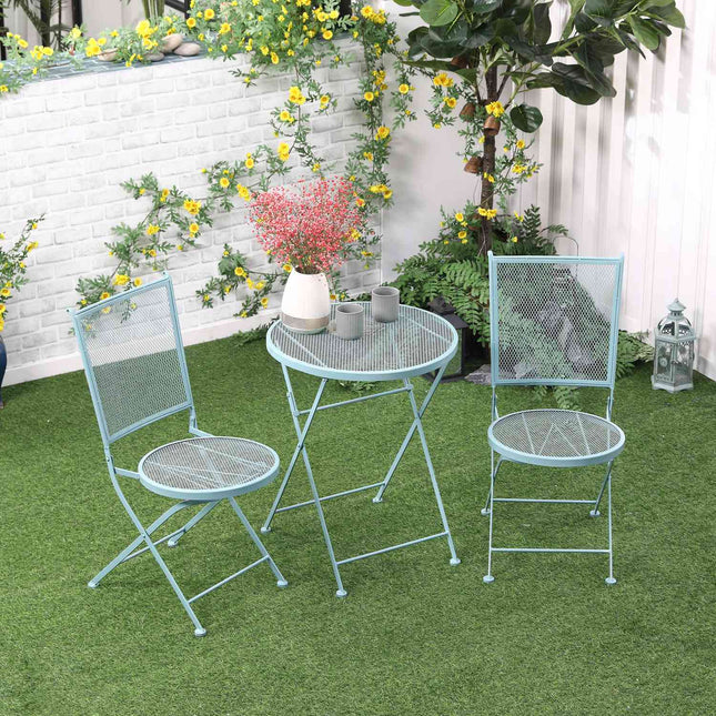 Bistro set pro 2, skládací židle a stůl z kovu, modrá