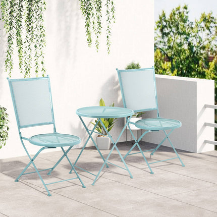 Bistro set pro 2, skládací židle a stůl z kovu, modrá
