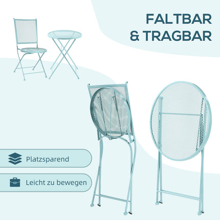 Bistro set pro 2, skládací židle a stůl z kovu, modrá
