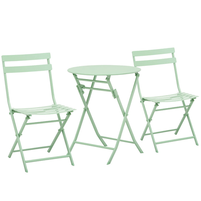 Skládací zahradní bistro set – stůl a 2 židle, zelená