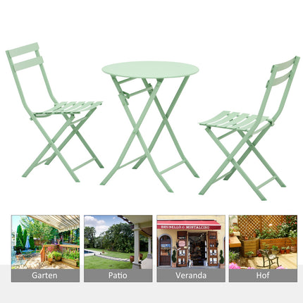 Skládací zahradní bistro set – stůl a 2 židle, zelená