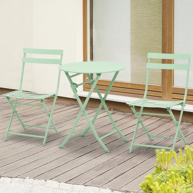 Skládací zahradní bistro set – stůl a 2 židle, zelená