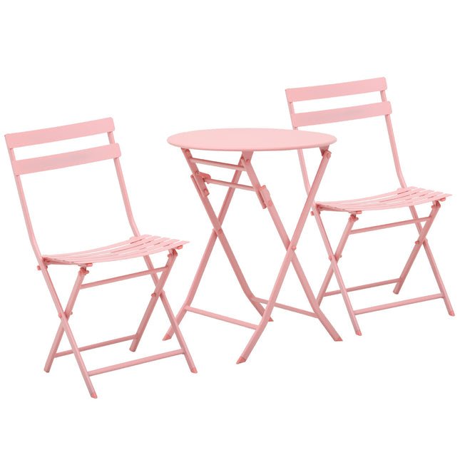 Balkonový bistro set – skládací stůl a 2 židle, růžová