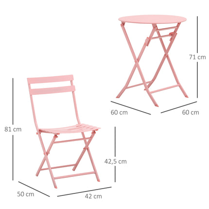 Balcony Bistro Set - folding table and 2 chairs, pink
