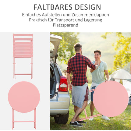 Balcony Bistro Set - folding table and 2 chairs, pink