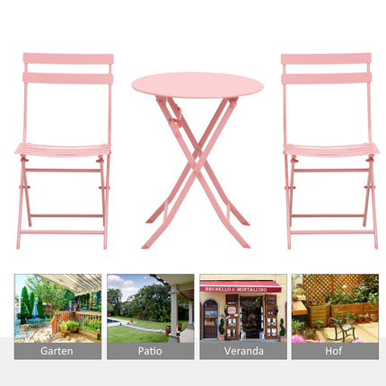 Balcony Bistro Set - folding table and 2 chairs, pink