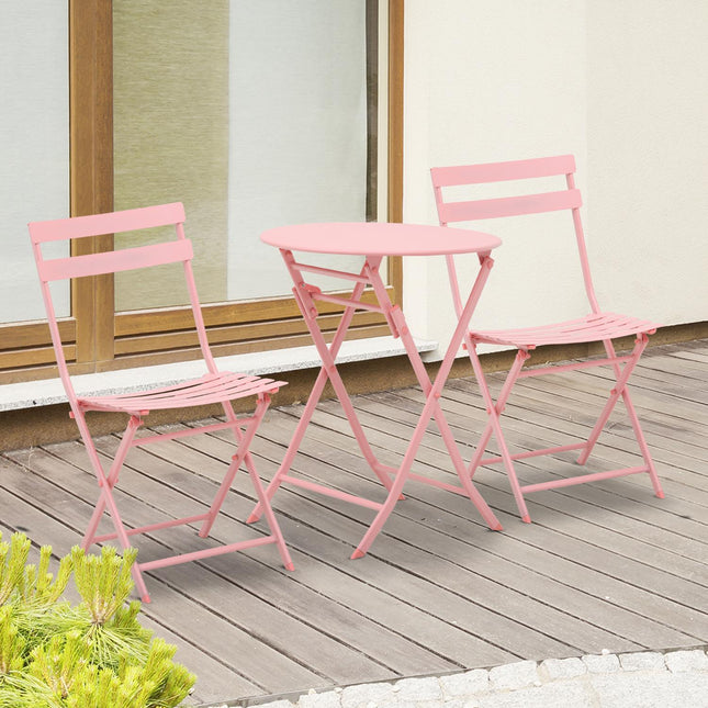 Balkonový bistro set – skládací stůl a 2 židle, růžová