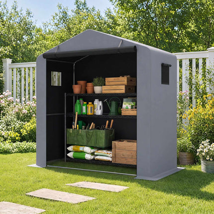 Garden Shed with Zippered Door, Galvanized Frame, Silver