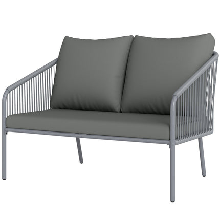 Outdoor rattan 2-seater sofa with cushions, gray