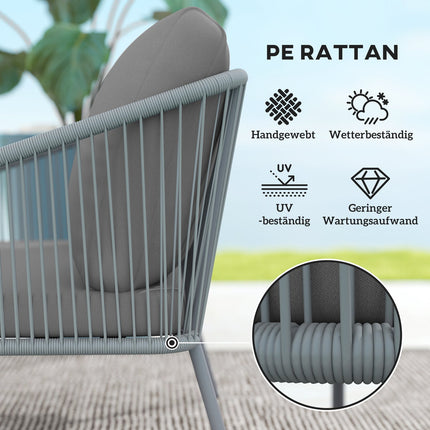 Outdoor rattan 2-seater sofa with cushions, gray