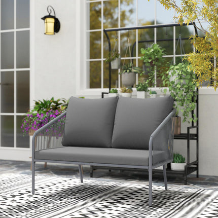Outdoor rattan 2-seater sofa with cushions, gray