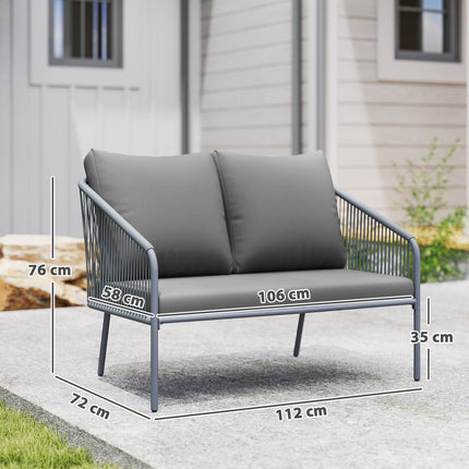 Outdoor rattan 2-seater sofa with cushions, gray