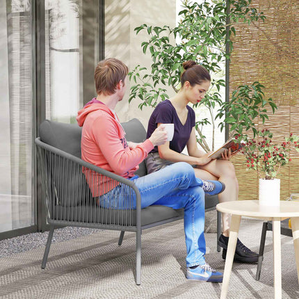 Outdoor rattan 2-seater sofa with cushions, gray