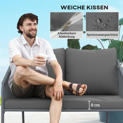 Outdoor rattan 2-seater sofa with cushions, gray