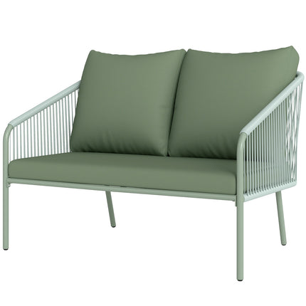 Outdoor 2-seater green rattan sofa with cushions