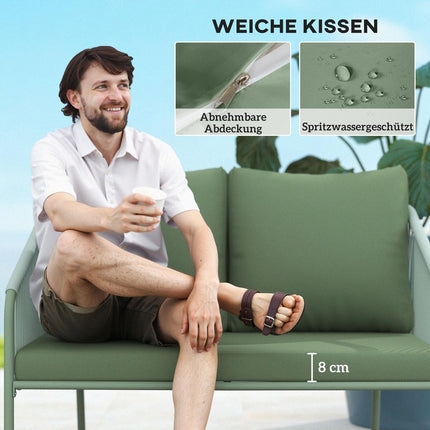 Outdoor 2-seater green rattan sofa with cushions