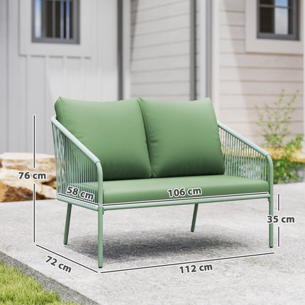 Outdoor 2-seater green rattan sofa with cushions