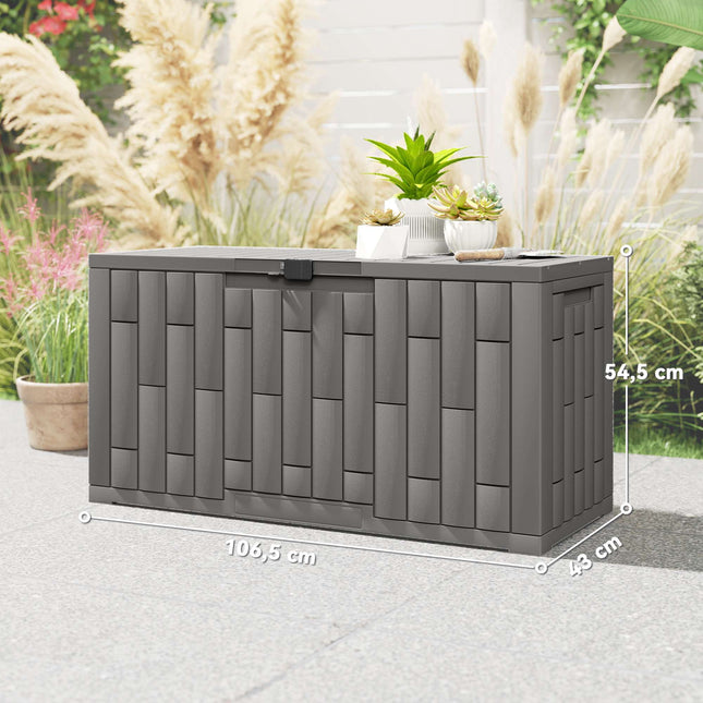 Zahradní úložný box, 227L, vodotěsný, uzamykatelný, šedá