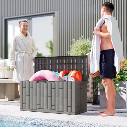 Zahradní úložný box, 227L, vodotěsný, uzamykatelný, šedá