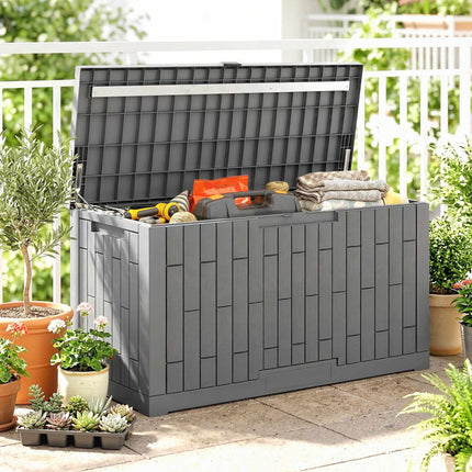 Zahradní úložný box, 379L, vodotěsný, uzamykatelný, šedá