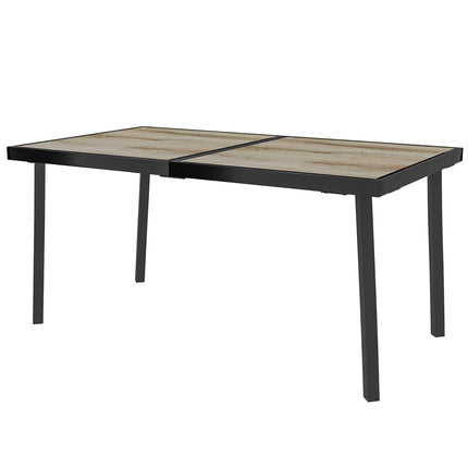 Outdoor dining table for 6, wood look, steel frame, grey