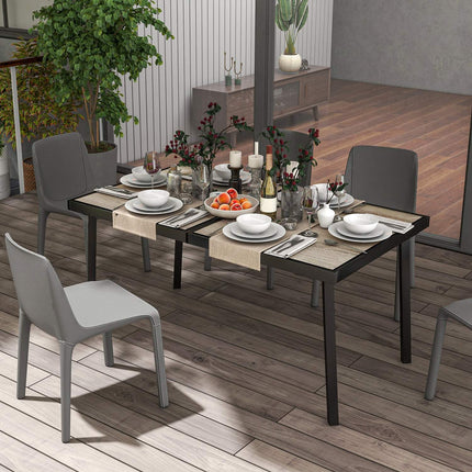 Outdoor dining table for 6, wood look, steel frame, grey