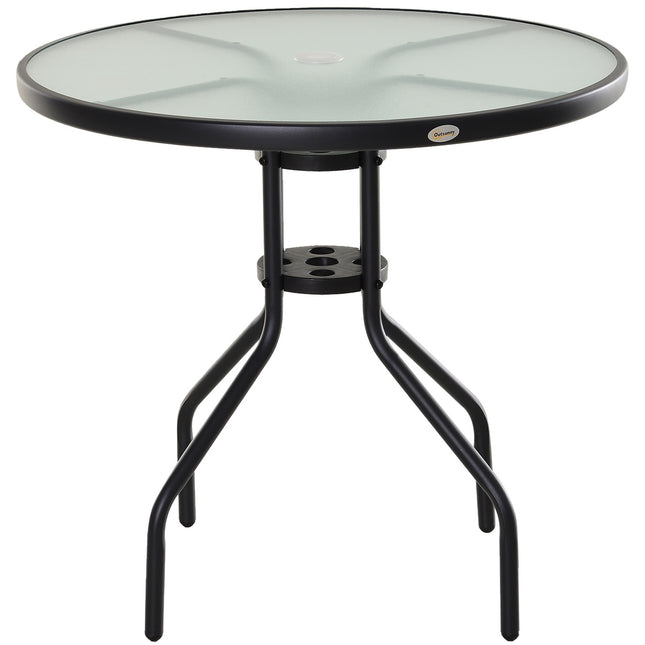 Černý bistro stolek - deska z tvrzeného skla, průměr 80 cm