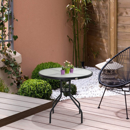 Černý bistro stolek - deska z tvrzeného skla, průměr 80 cm