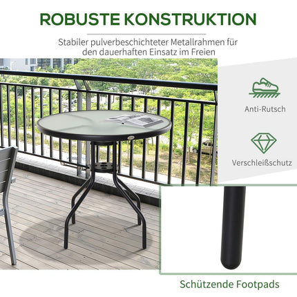 Černý bistro stolek - deska z tvrzeného skla, průměr 80 cm