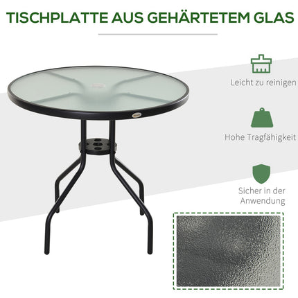 Černý bistro stolek - deska z tvrzeného skla, průměr 80 cm