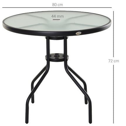 Černý bistro stolek - deska z tvrzeného skla, průměr 80 cm