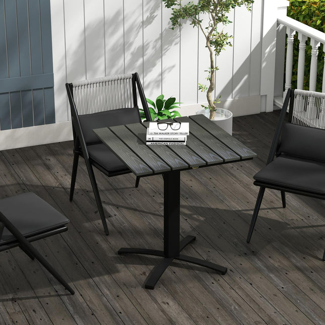 Quadratischer Esstisch für den Balkon, Holzoptik, Aluminiumgrau