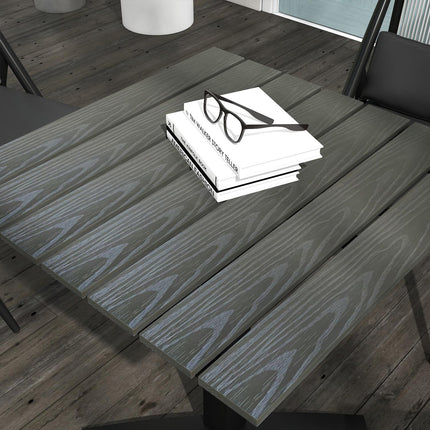 Square balcony dining table, wood look, aluminum grey