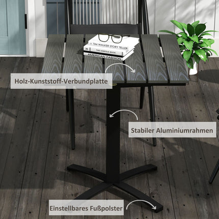 Square balcony dining table, wood look, aluminum grey