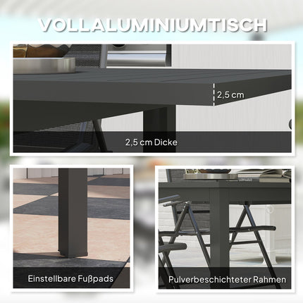 Aluminum garden dining table, extendable weatherproof - gray