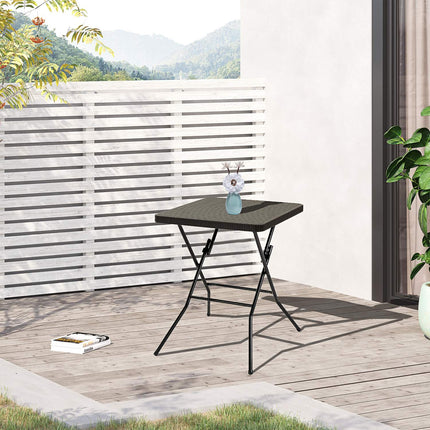 Folding garden table, Plastic & Metal, 60x60x74cm, Brown