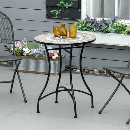 Kulatý zahradní stůl s mozaikou – keramika, kov, Ø60 cm