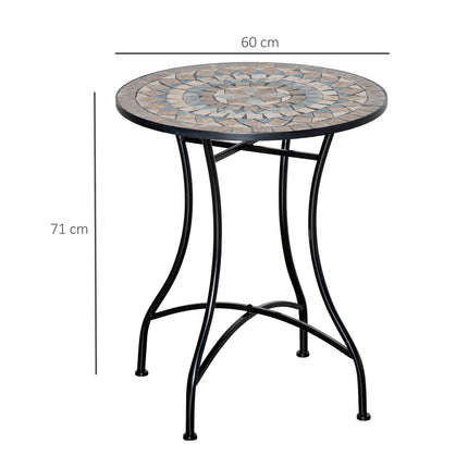 Kulatý zahradní stůl s mozaikou – keramika, kov, Ø60 cm