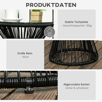 Kulatý skleněný bistro stolek s dutou bubnovou podnoží, černá