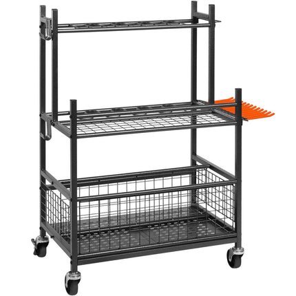 Garden Tool Organizer, 16-Slot Metal Rolling Rack