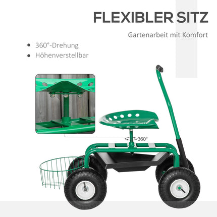 Zahradní vozík s otočným sedátkem, nastavitelný, nosnost 150 kg